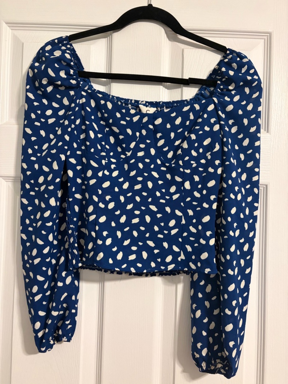 Commense Royal Blue and White Puff Sleeve Off-Shoulder Top